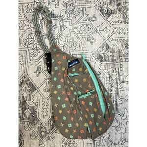 Kavu rope Sling Crossbody Shoulder Bag gray & turquoise geometric floral